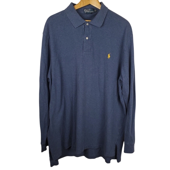 Polo by Ralph Lauren Men's 2XLT Blue Polo Shirt. Long Sleeve. #0156 - Picture 2 of 10